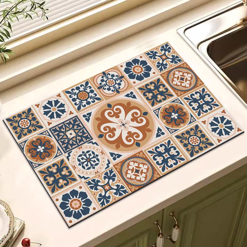 Tapis de cuisine rétro à séchage rapide, antidérapant et absorbant