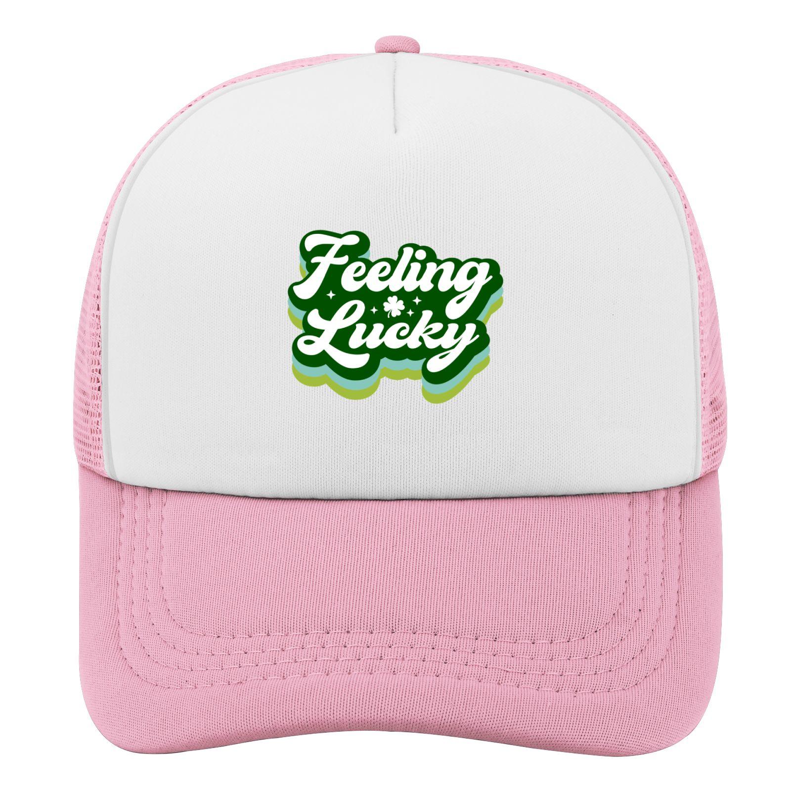 

Feeling Lucky St Patricks Day Trucker Hat Polyester Casual Adjustable Snapback Cap for Adults One Size