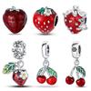 New In Copper Color Strawberry Cherry Fruit Series Charms Beads Fit 3Mm Original Bracelets Diy Birthday Jewelry Gifts
