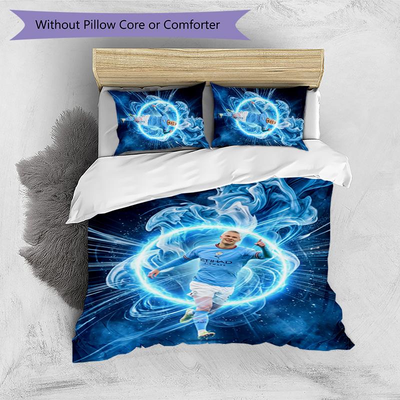 Set Biancheria da Letto 3 Pezzi Stampato Erling Haaland Traspirante Copripiumino con Federe Biancheria da Letto Decorativa per Camera da Letto Casa