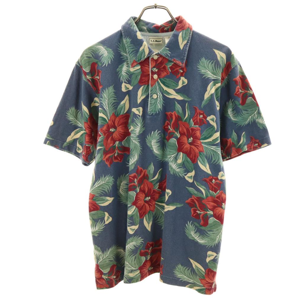 L.L.BEAN Floral Short Sleeve Polo Shirt SM Navy Kanoko Outdoor Men's Used