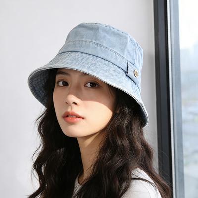 Bucket Hat Women's Plain Face Versatile Black Basin Hat Korean Version Wide Brim Shows Face Small Sun Protection