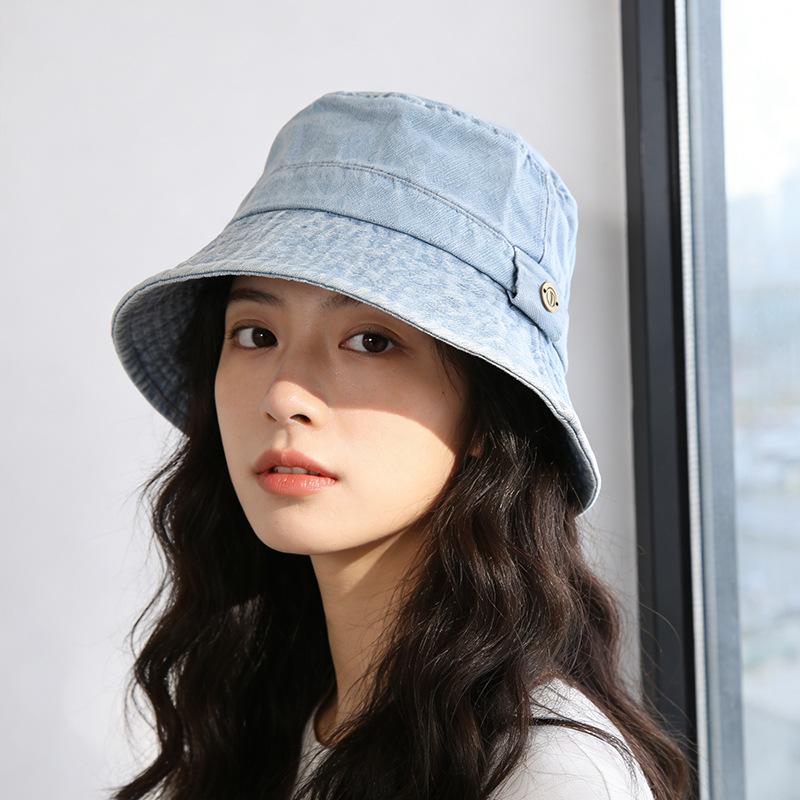 Bucket Hat Women's Plain Face Versatile Black Basin Hat Korean Version Wide Brim Shows Face Small Sun Protection