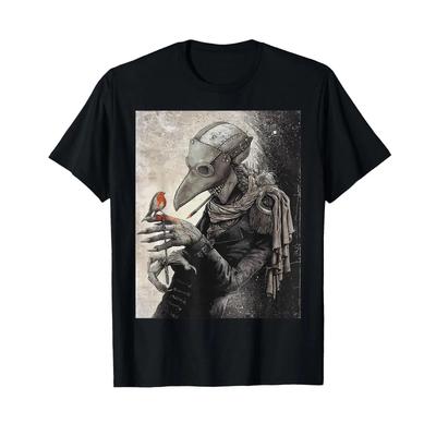 Pestdoktor mit kleinem Vogel Gruselig Grunge Goth Gothic T-Shirt Vintage Lässig Unisex Dehnbar Weich