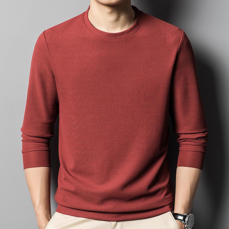 Autumn Waffle Mesh Long-sleeved T-shirt Men's Round Neck Quick-drying Tops Loose Bottoming Shirt for Men