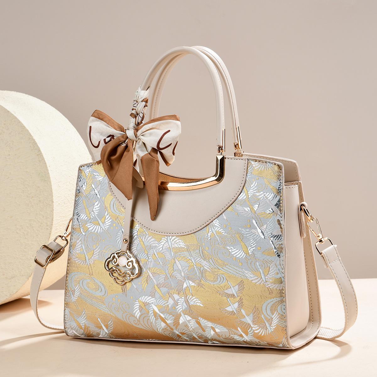 National Style Embroidery Red Ladies Handbag, Multiway Festive Bag For Middle Aged Mothers Wedding Use