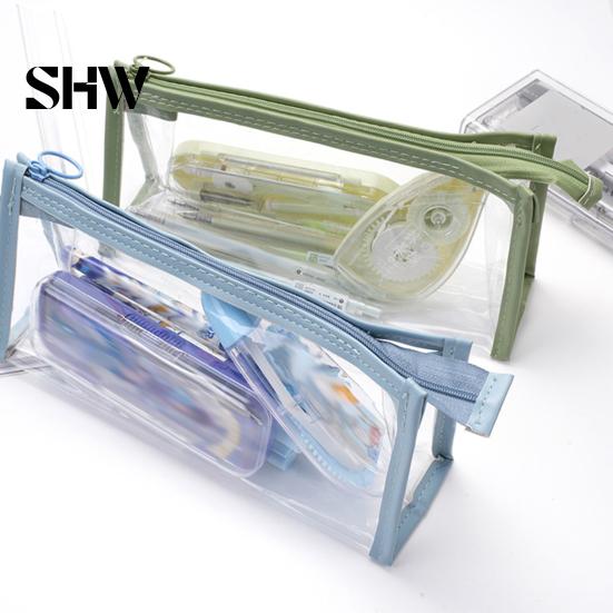 Portable Makeup Gadget Pouch Transparent PVC Pencil Case, Large Capacity Waterproof Stationery Korean Style Holder Organizer, Durable Zipper