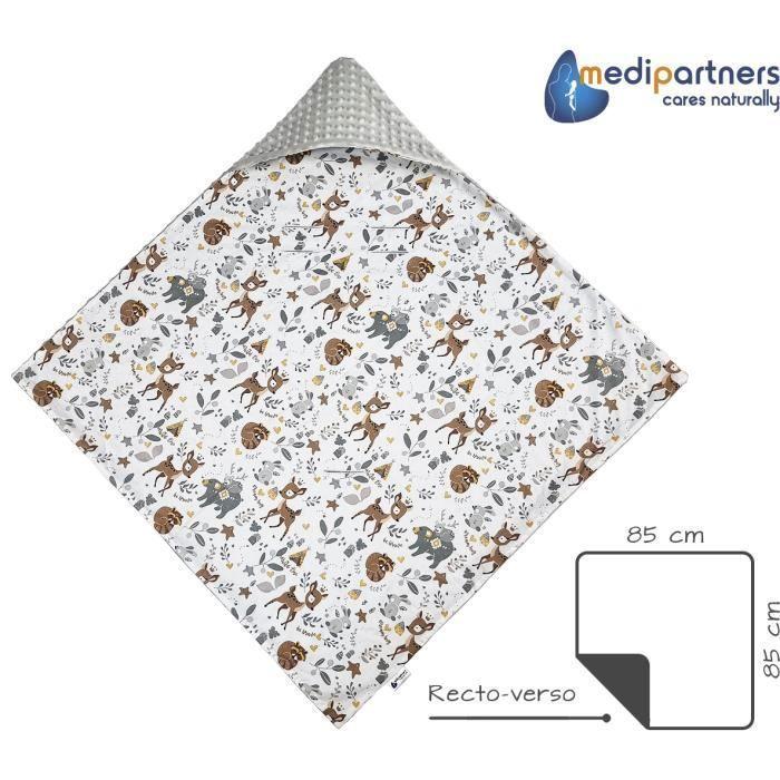 Medi Partners Couverture siège pour auto 100% Coton 85x85cm Couverture Douillette pour Poussette (Cerf et Minky Gris)