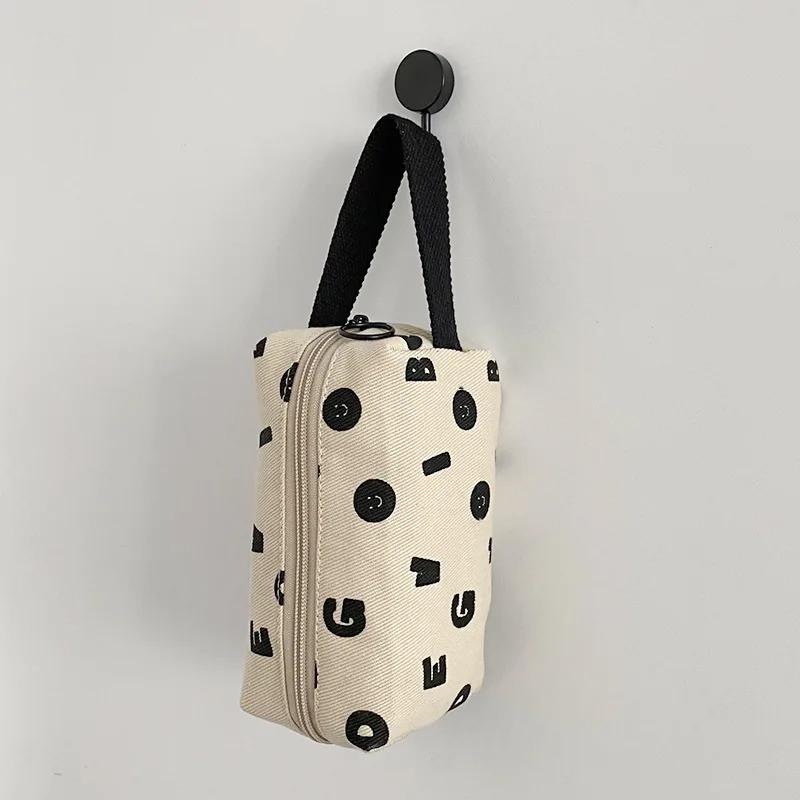 Letters Print Women Canvas Cosmetic Bags Cott Cloth Make Up Bag Pouch Little Handbag Clutch Travel Organizer Case For Girls