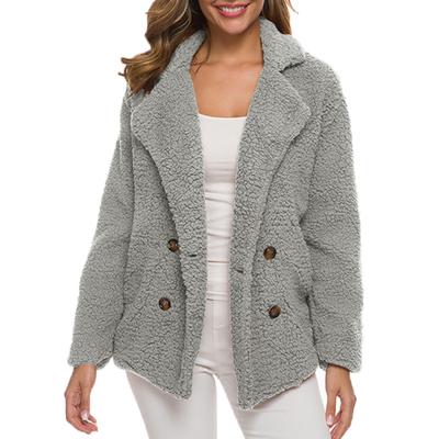 Damen Winter Casual gepolstert verdickt Anzug Kragen Knopf Lammwolle Jacke Strickjacke