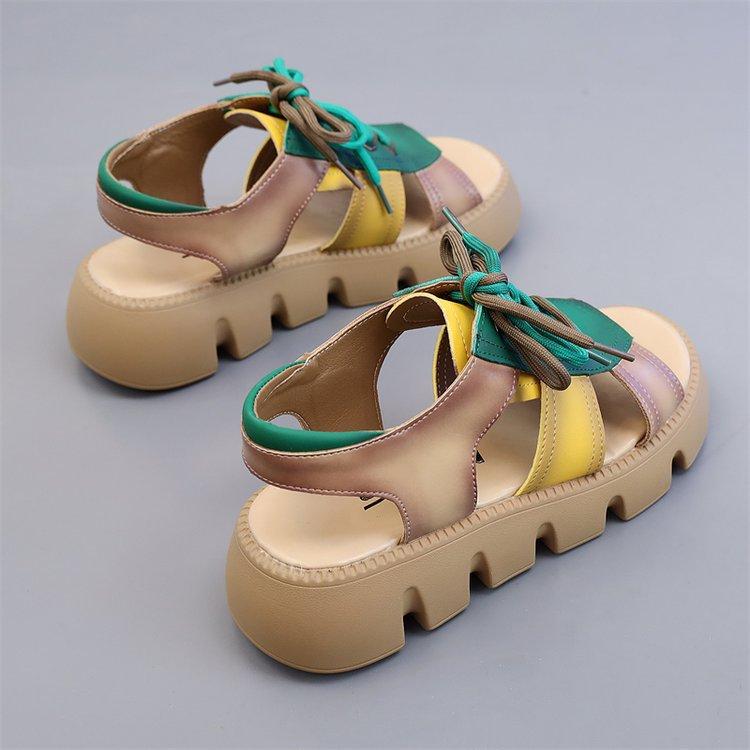 Women Leather Thick Soles Sandals Retro Wedges Slides Comfortable Outdoor Platform Sandal