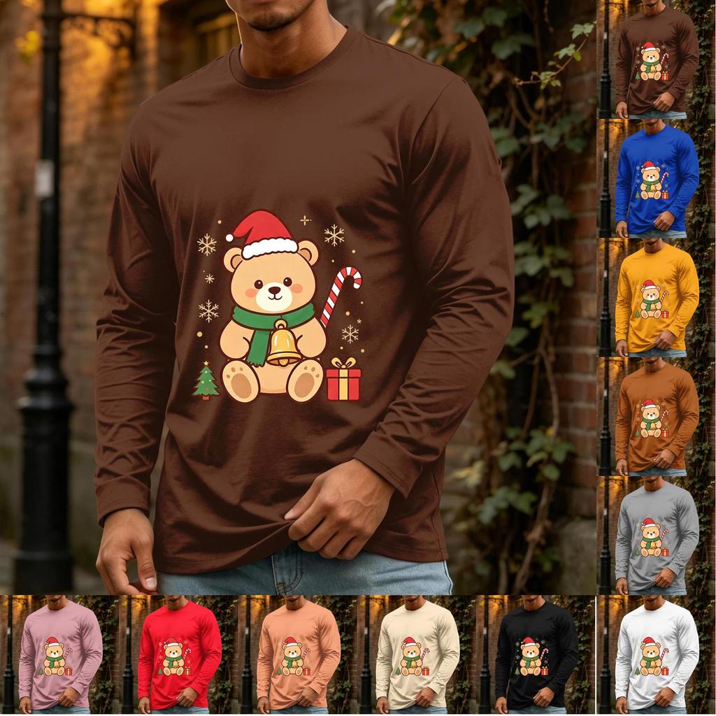 Heren Casual Kerst Lange Mouw Nek T-shirt
