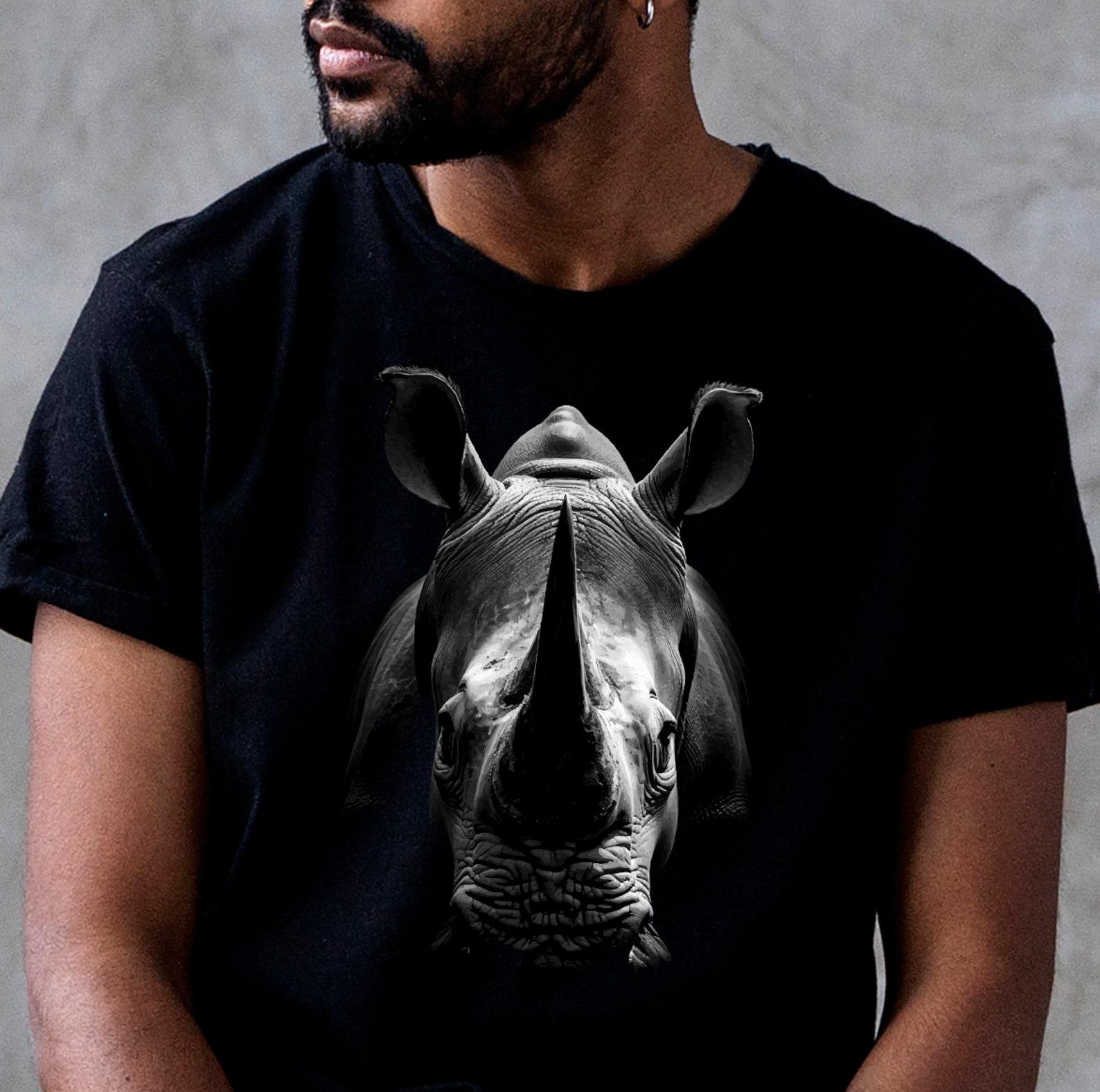 Majestic Rhino Portrait T-Shirt, Wildlife Conservation Tee L