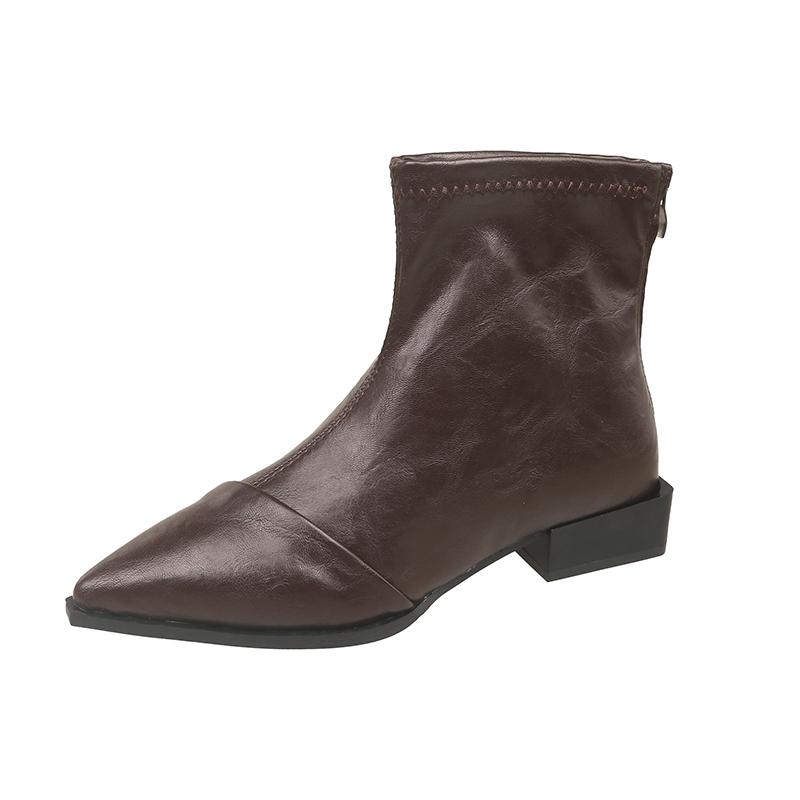 

Модные одинарные ботинки с острым носком, женские, для ношения на улице, новые осенне-зимние, комбинированные, универсальные ботильоны на блочном каблуке 40 темно-коричневого