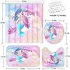 4 Pcs Shower Curtain Sets, Cute Unicorn Mermaid Cub Kids Rainbow Waterproof Bathroom Sets with Non-Slip Rugs, Toilet Lid Cover and Bath Mat,
