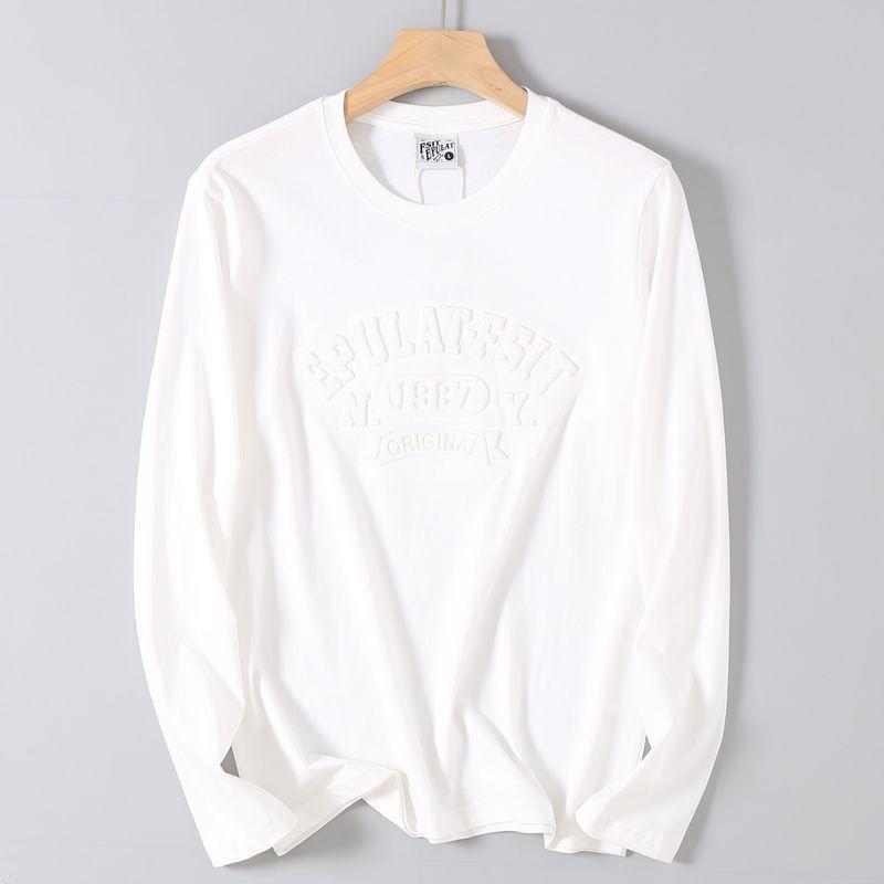 Foreign Trade Surplus Cotton Washed 3D Embossed Printed Long-Sleeve T-Shirt for Men, Autumn Round Neck Casual Base Shirt