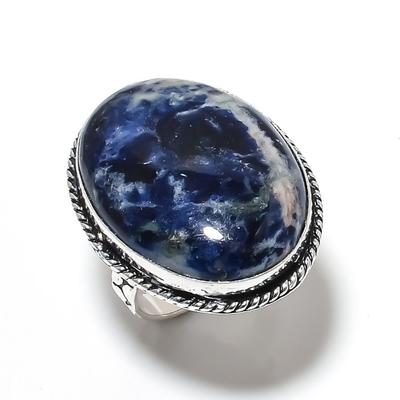 Natürlicher Sodalith-Edelstein, handgefertigt, 925er Sterlingsilber, Ringgröße 9,5, q3W17