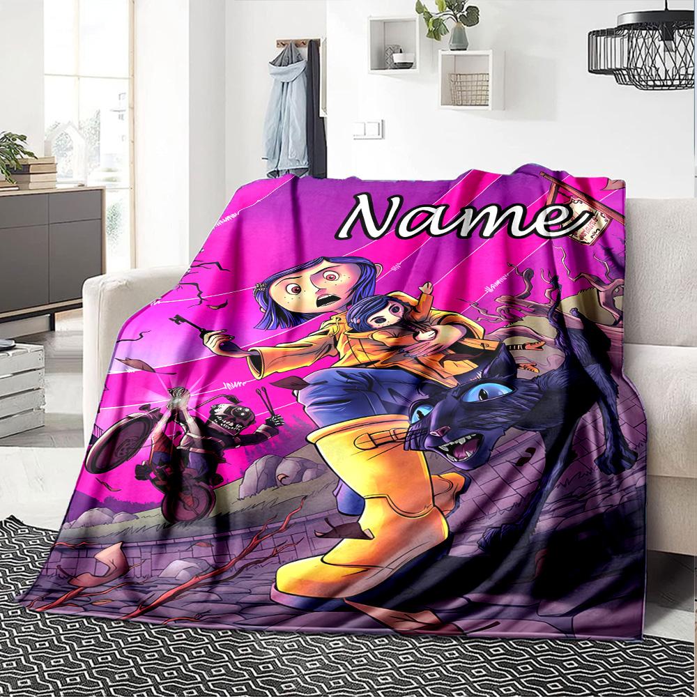 Customizable Coraline4 Throw Blanket – Personalized Name, All-Season Cozy Snug Blanket, Machine Washable, Personalized Blanket