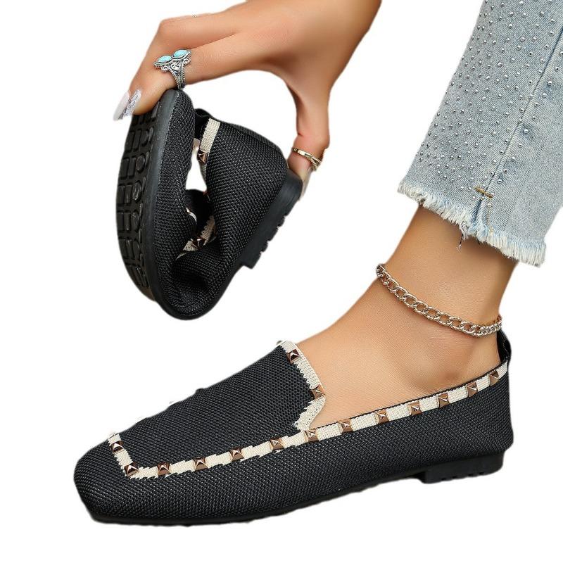 Large size new rivet knitted single shoes women's soft sole comfortable one-pedal casual single shoes