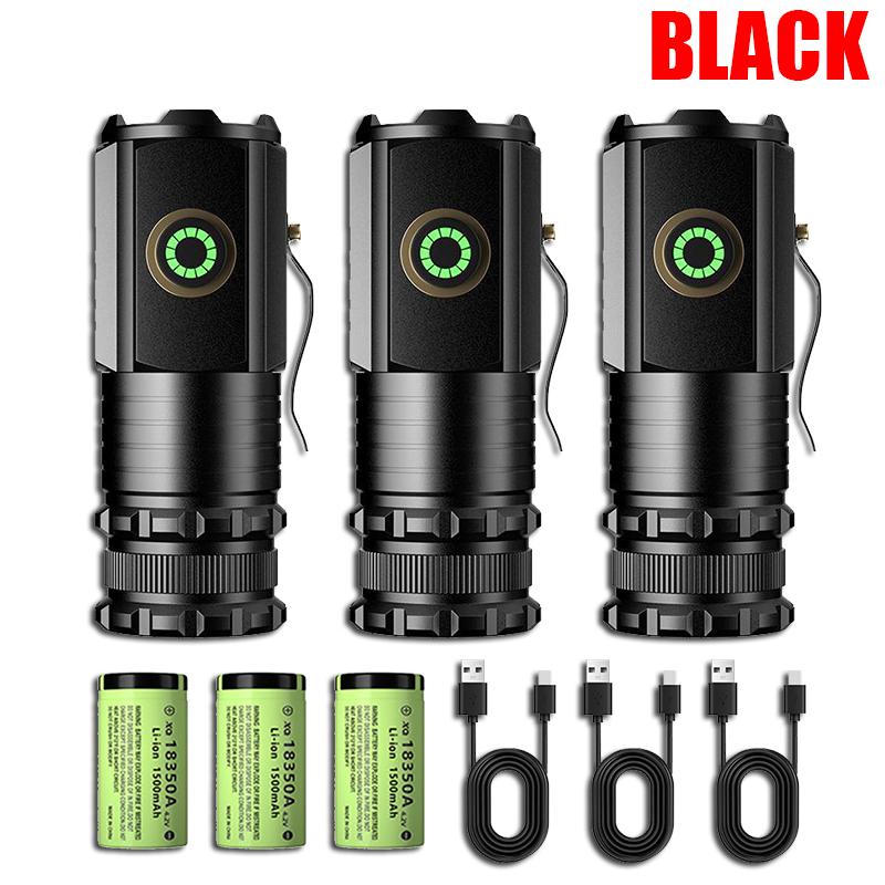 High Power 3 LED Mini LED Flashlight 2000LM SST20 Portable EDC Torch TYPE-C Rechargeable IP68 Camping Lantern with Tail Magnet