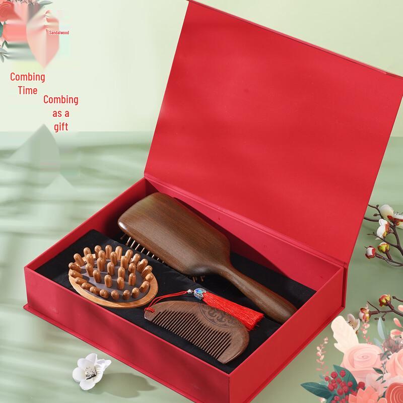 Jingyu tAcplum Sandalwood Painted Air Cushion Comb Gift Set