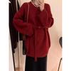 Autumn and winter new solid color crew neck large version knitted pullover top women's lazy wind lace-up sweater women