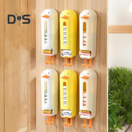 Plastic Bag Holder Wall Mounted Sock Underwear Organizer Grocery Bag Dispenser Cartoon Duck Design Underwear Storage Box for Wardrobe Cabinet Bedroom
