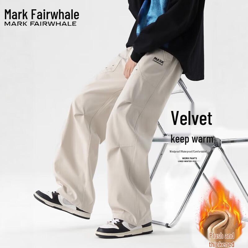 Mark Fairwhale Men's Autumn/Winter Plush Warm Straight-Leg Casual Pants