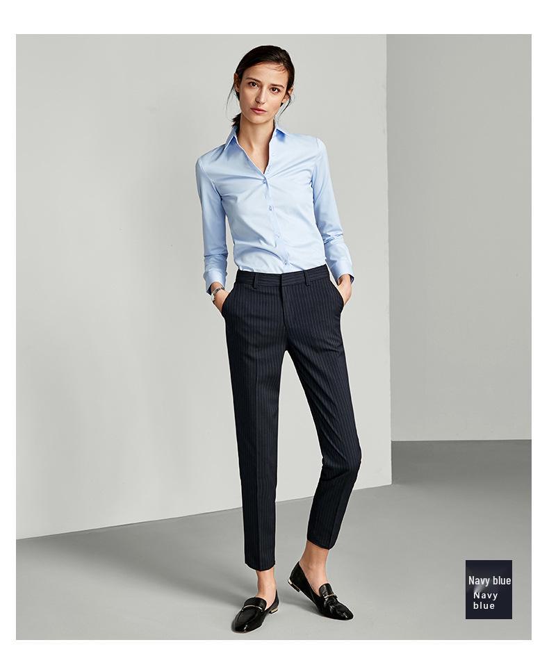 083 Women's Color-Spun Striped Professional Straight-Leg Slimming Suit Pants