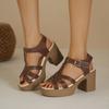 Damen Sommer Neue Einfarbige Riemen-High-Heel-Sandalen mit Blockabsatz und Rundem Zehen