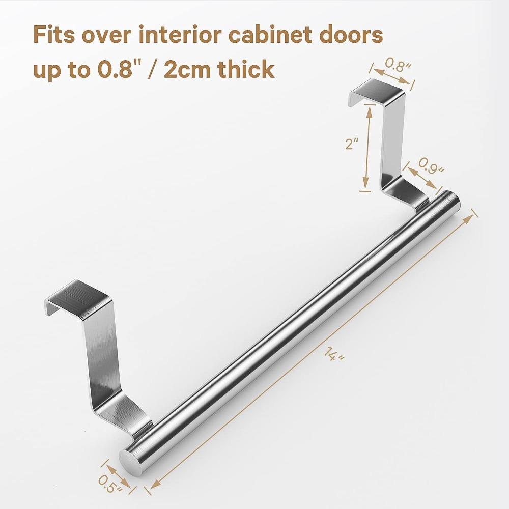 Kitchen cabinet towel rack, 9-inch professional wall-mounted towel bar, can be universally installed on cabinet doors, set of 2, silver