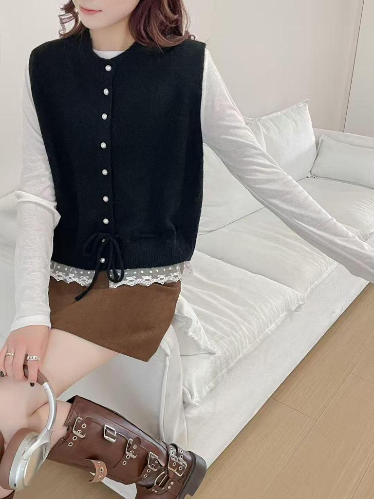 Ärmellose Strickweste für Damen im koreanischen Stil mit tailliertem Design für Herbst und Winter
