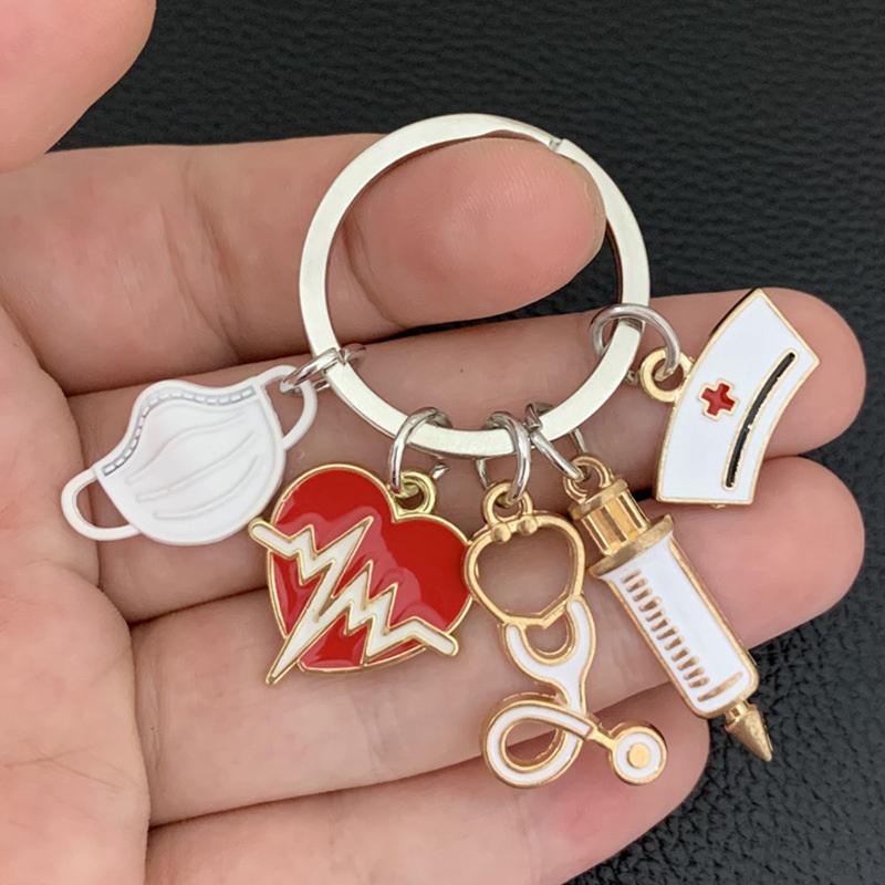 Keychain Set Men And Women Are Suitable For Quirky Style Nurse Doctor Mask Syringe Multi Color Pendant Accessories