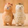 Handmade Cute Cat Wood Carving Ornaments Painted Wooden Cat Figurines Desktop Decoration Lucky Cat Sculpture Desk Decor