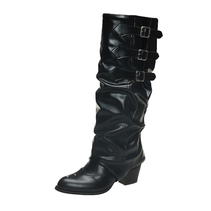 Women's Removable Boot Shaft Riding Shoes New Autumn Pointed Toe Chunky Heel Women's Knee High Boots Retro Women's Knight Boots