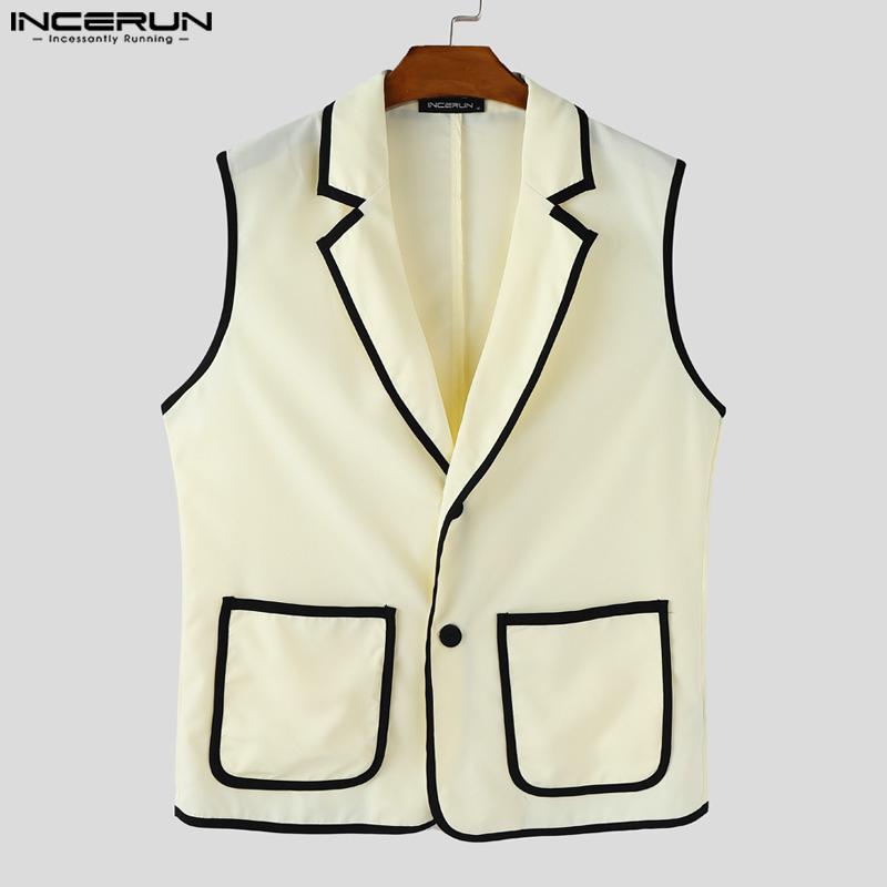 INCERUN Men Stitching Sleeveless Buttons Waistcoat And Long Straight Pants Sets