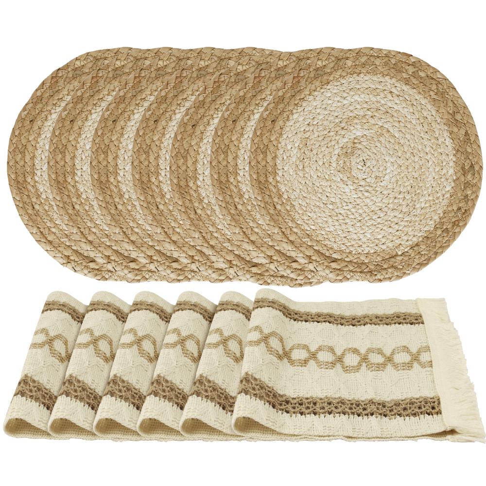 

Boho Dining Table Mats Set of 6 Woven Placemats for Family Dinner Kitchen Table Decor Natural Round Eco-Friendly Placemats Set of 6