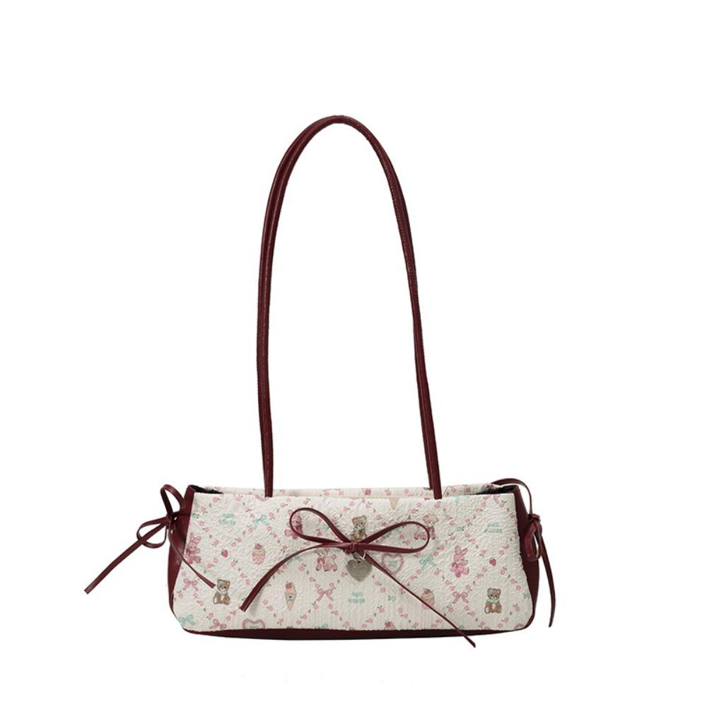 Pleated French Stick Handbag Plaid Cloth Underarm Bags Fashion Bow Shoulder Bag  Daily