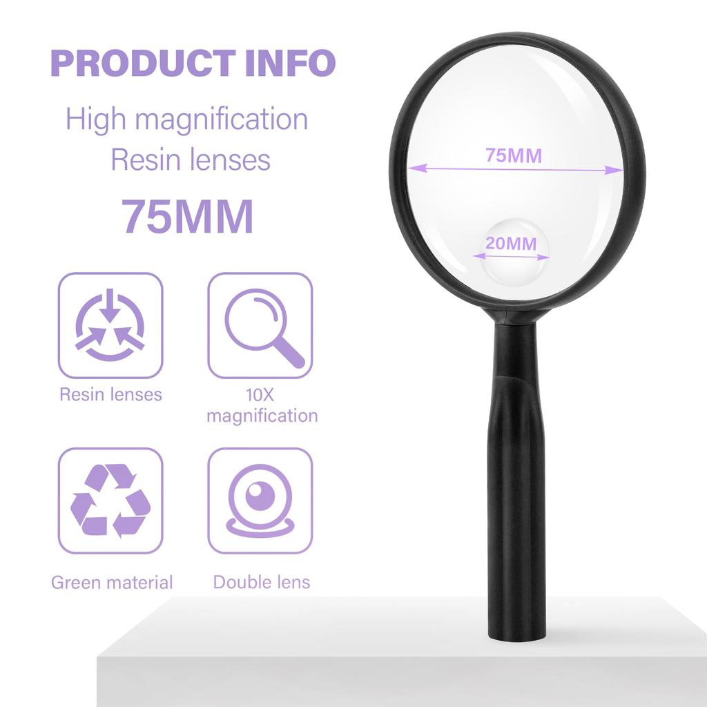 10x and 30x magnification handheld easy to 75mm convenient size for reading magnifier, large, see, lightweight, simple, diameter,