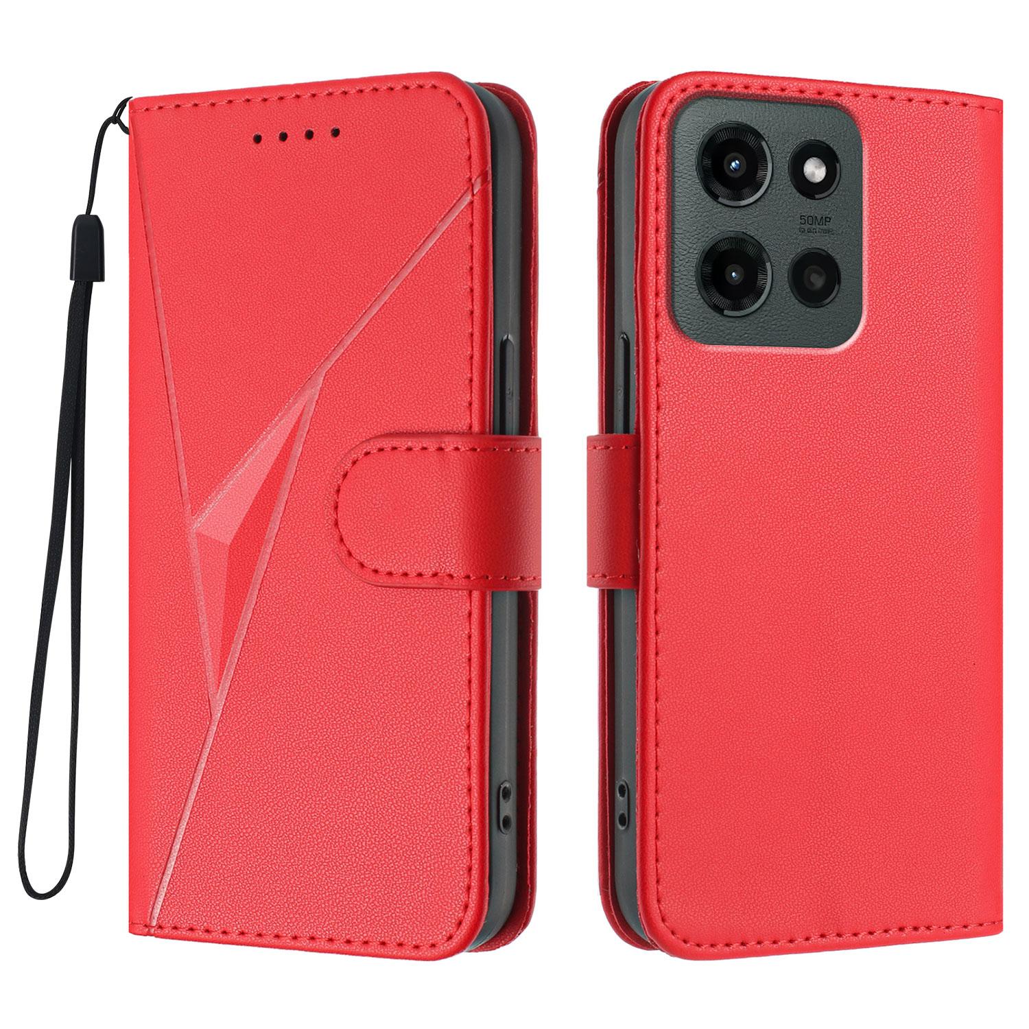 

For Motorola Moto G Stylus 5G (2025) Case Triangle Imprint Leather Phone Cover with Lanyard Red