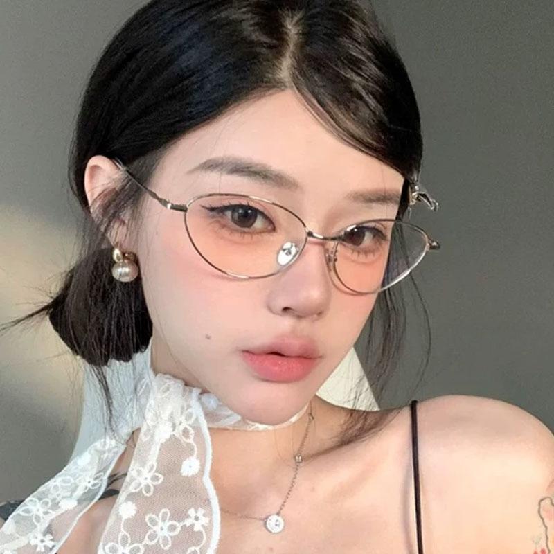 New Fashion Glasses Frame Men Women Ultralight Cat Eye Metal Frame Anti Blue Light Transparent Lens Optical Eyeglasses