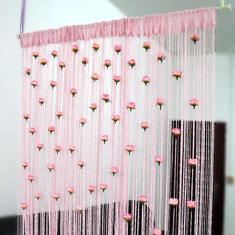 Rose Flower Silver Thread Tassel Curtain, 1x2m Door Drape Room Divider Living Room Bedroom, Home Decor Privacy Screen Hanging Partition