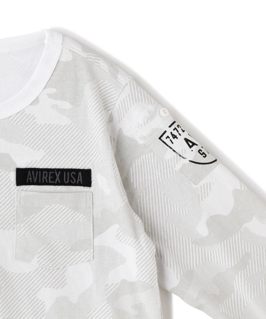 AVIREX KIDS FATIGUE CREW NECK LONGSLEEVE T-SHIRT L 444 white camo 783-3930951