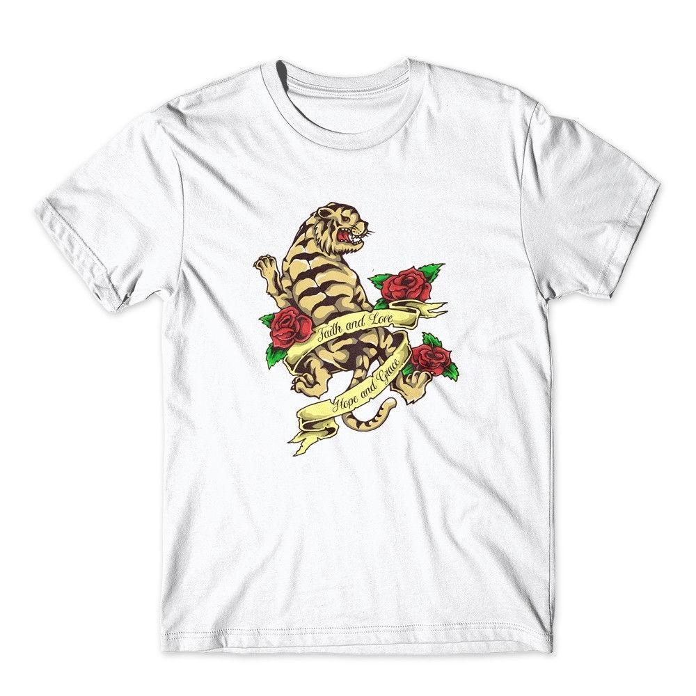 Tiger Vintage Tattoo T-Shirt. 100% Cotton Premium Graphic Tee New S