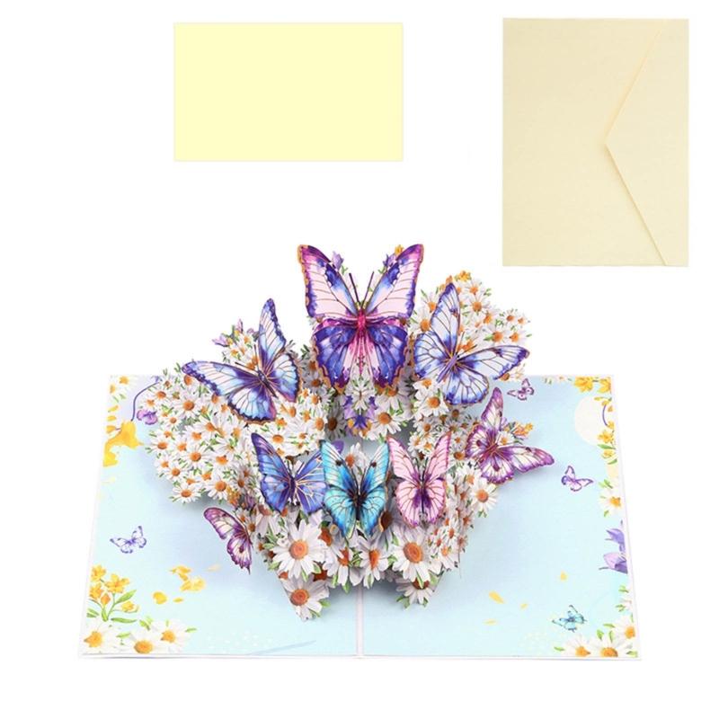 

3D Popup Card with Butterflies and Flowers Handmade Greeting Card with Envelope Foldable Invitation Card for Friend 1