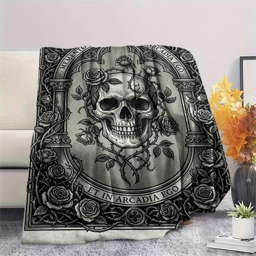 Skull Gothic Print Flannel Blanket, High Quality Comfortable for All Seasons, Home Decor, Warmth and Comfort, Perfect for Christmas Gifts102