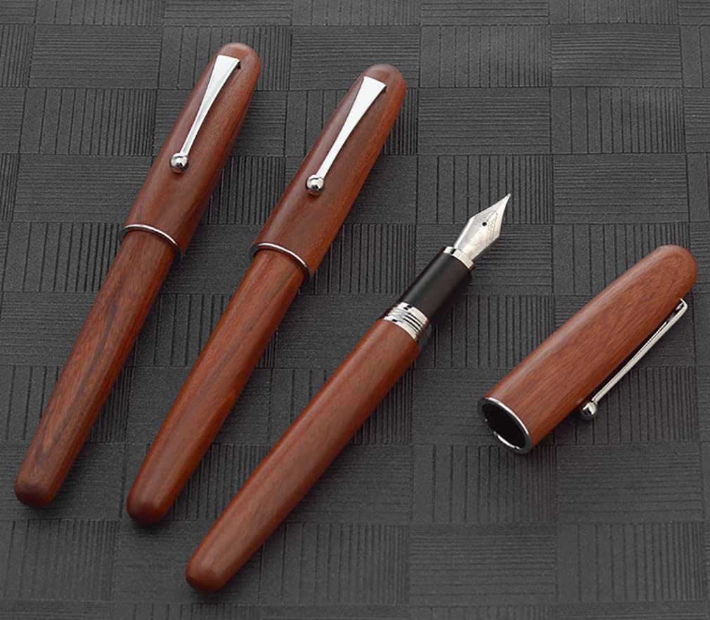 Gullor Natural Wood Fountain Medium Ink Screw Silver Clip Pen, Nib, Converter, Cap,