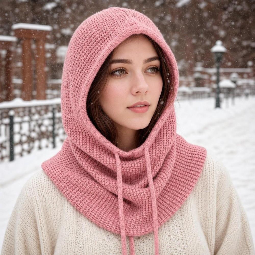 Thick Knit Knitted Balaclava Hat One-Piece Design Hooded Beanie Warm Ski Snow Hat For Women Man