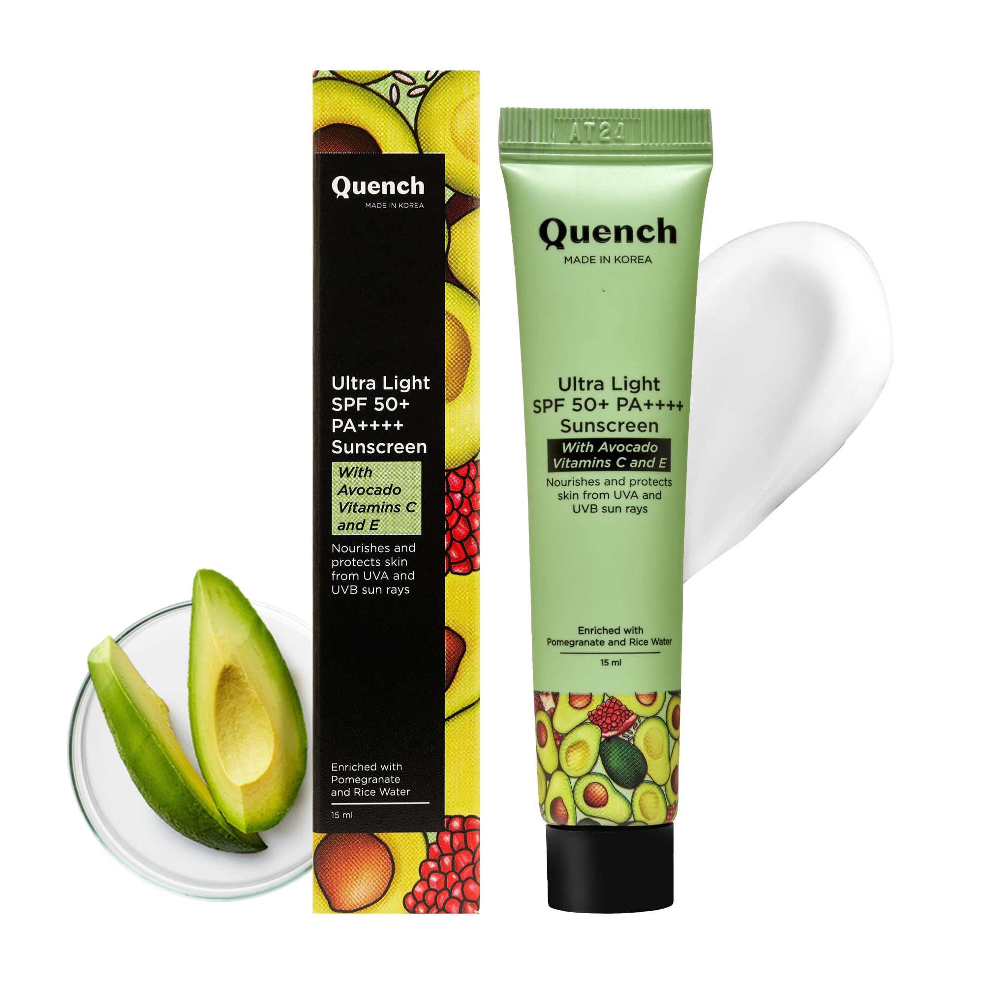 QUENCH BOTANICS Vitamin E Ultra Light SPF 50+ PA++++All Skin Sunscreen for Glowing Skin | Non-Greasy and Non-Sticky | No White Cast | UVA & UVB Pro