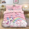 Kids Girls Unicorn Pink 3D Bedding Set Duvet Cover,Cartoon Bedcllothes Animal Printed Queen King Size Home Duvet Cover with Zip